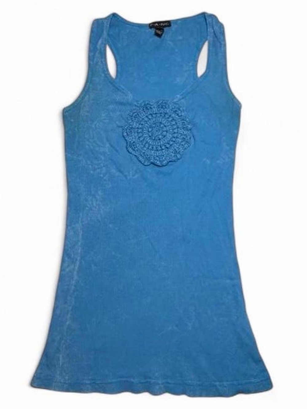 Y2K FANG Blue Crochet-Accent Racerback Tank Top